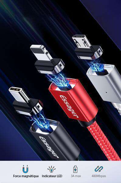 Connecteur De Câble USB Magnétique ESSAGER™ Pour IPhone, Android Et Type C